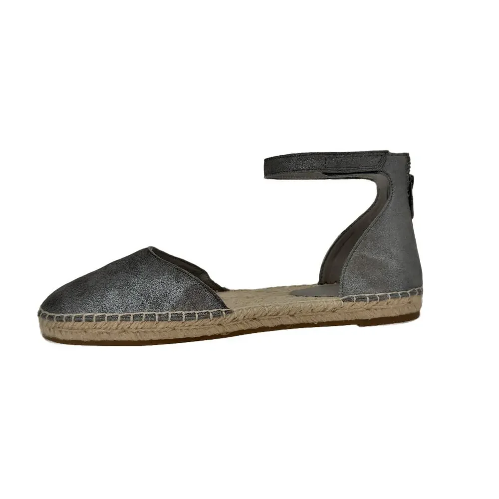 NEW Eileen Fisher Lala Espadrille Flats size 9 Gunmetal Silver Metallic Leather